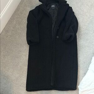 Zara Black Long Fleece Coat